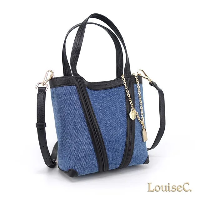 【LouiseC.】雙11 Tree House 丹寧牛仔布 進口小牛皮 配色托特TOTE 手提斜背小包 藍色 SSN0002-09