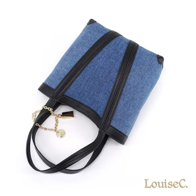 【LouiseC.】雙11 Tree House 丹寧牛仔布 進口小牛皮 配色托特TOTE 手提斜背小包 藍色 SSN0002-09