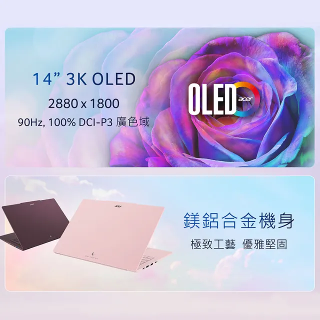 【Acer 宏碁】14吋Ultra5輕薄 OLED AI 筆電-勃根地紅(Swift Air/SFA14-71M-54EF/Ultra5-125H/16G/512G/W11)
