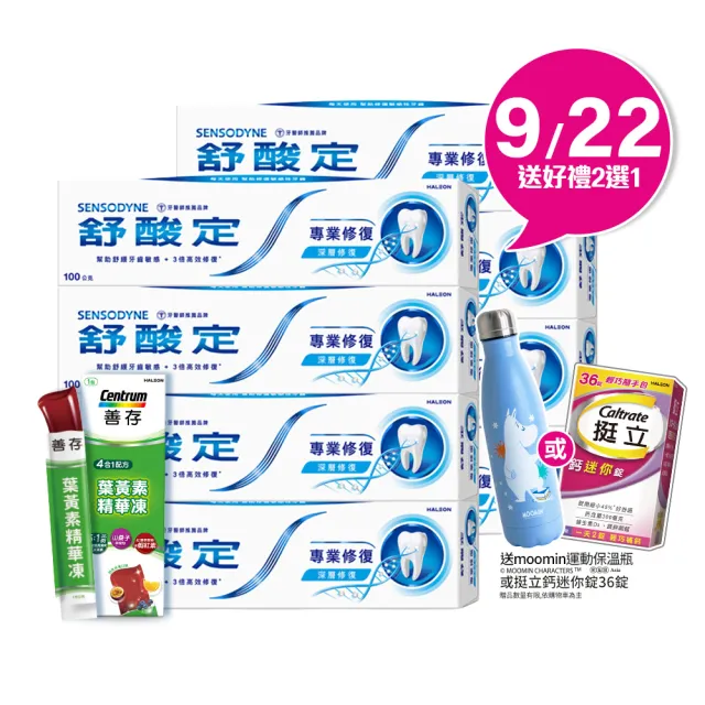 【SENSODYNE 舒酸定】進階護理 專業修復抗敏牙膏100gX8入(原味/亮白配方/沁涼薄荷)