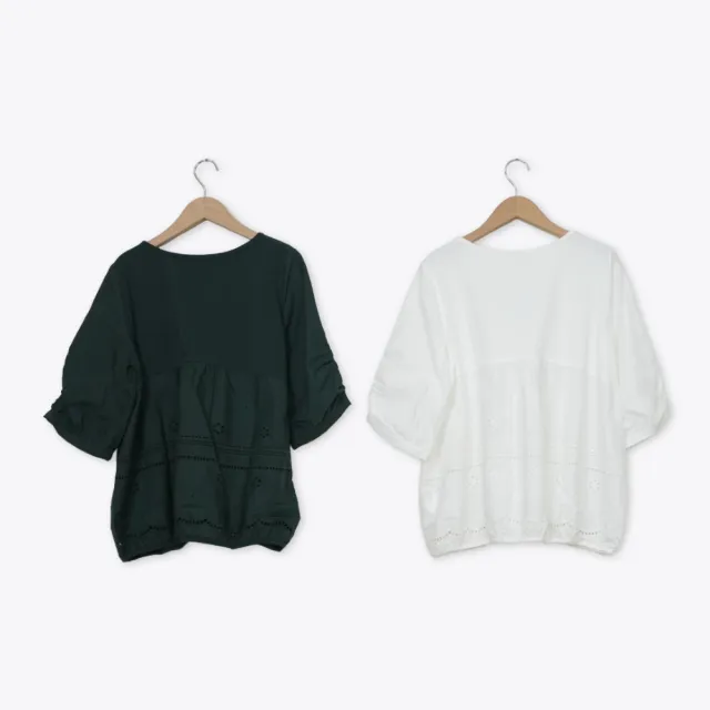 【MOSS CLUB】浪漫雕花鏤空上衣 白 綠