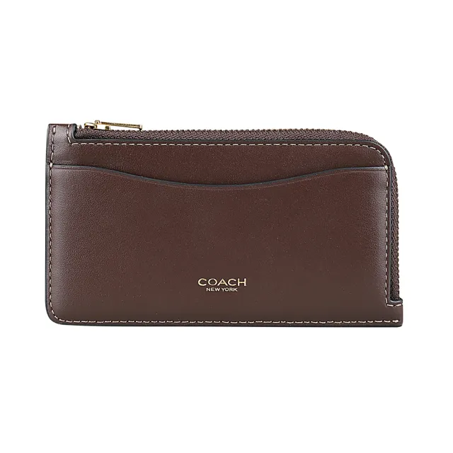 【COACH】COACH精品小牛皮燙金拉鍊卡片夾零錢包(5卡/楓木棕)