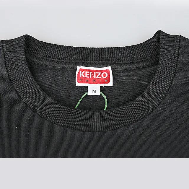 【KENZO】KENZO Happy Tiger繡黑字LOGO純綿刺繡老虎圓領短袖T恤(男款/黑)
