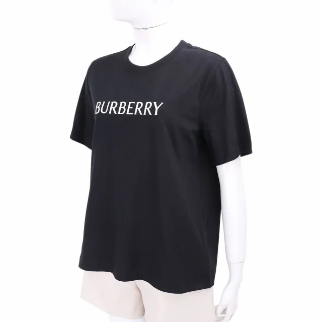 【BURBERRY 巴寶莉】新版 男女版 徽標印花棉質黑色短袖TEE T恤(字母 精品T)