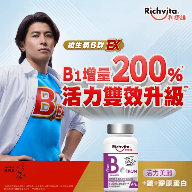 【利捷維】有酵維生素B群+鋅/鐵錠 2入組(任選 共120錠 陳傑憲 代言)