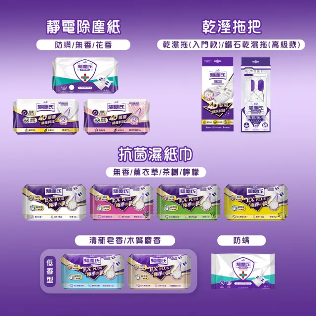 【驅塵氏】抗菌濕拖巾-薰衣草/檸檬/茶樹/無香/清新皂香/木質麝香(12張/包-12包/箱購)