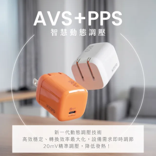 【KINYO】60W GaN氮化鎵晶透快充摺疊充電組 AVS協議 支援 iPhone 18(APDCB-460)