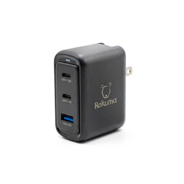 Rokuma 70W GaN 氮化鎵3孔PD快充充電器(ROPD70-B/ROPD70-W)