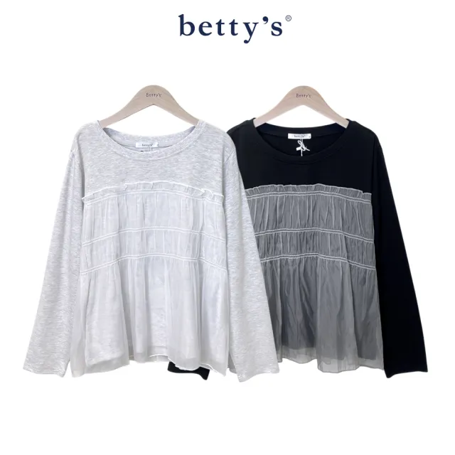 【betty’s 貝蒂思】甜美圓領剪接網紗上衣(共二色)