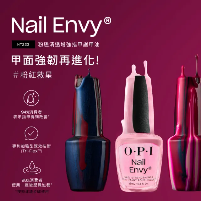 【O.P.I】乾燥甲雙星養護組-超奇蹟甲面建構精萃9mL+粉透增強護甲油15mL-NT200+NT223(精華/硬甲/官方直營)