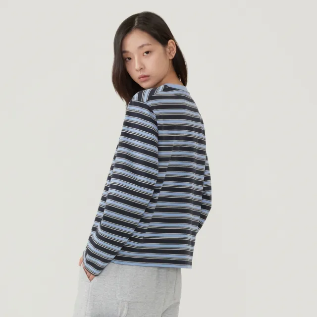 【COVERNAT】女款多色條紋長袖T恤(WMS長袖上衣 深海軍藍/象牙白色)