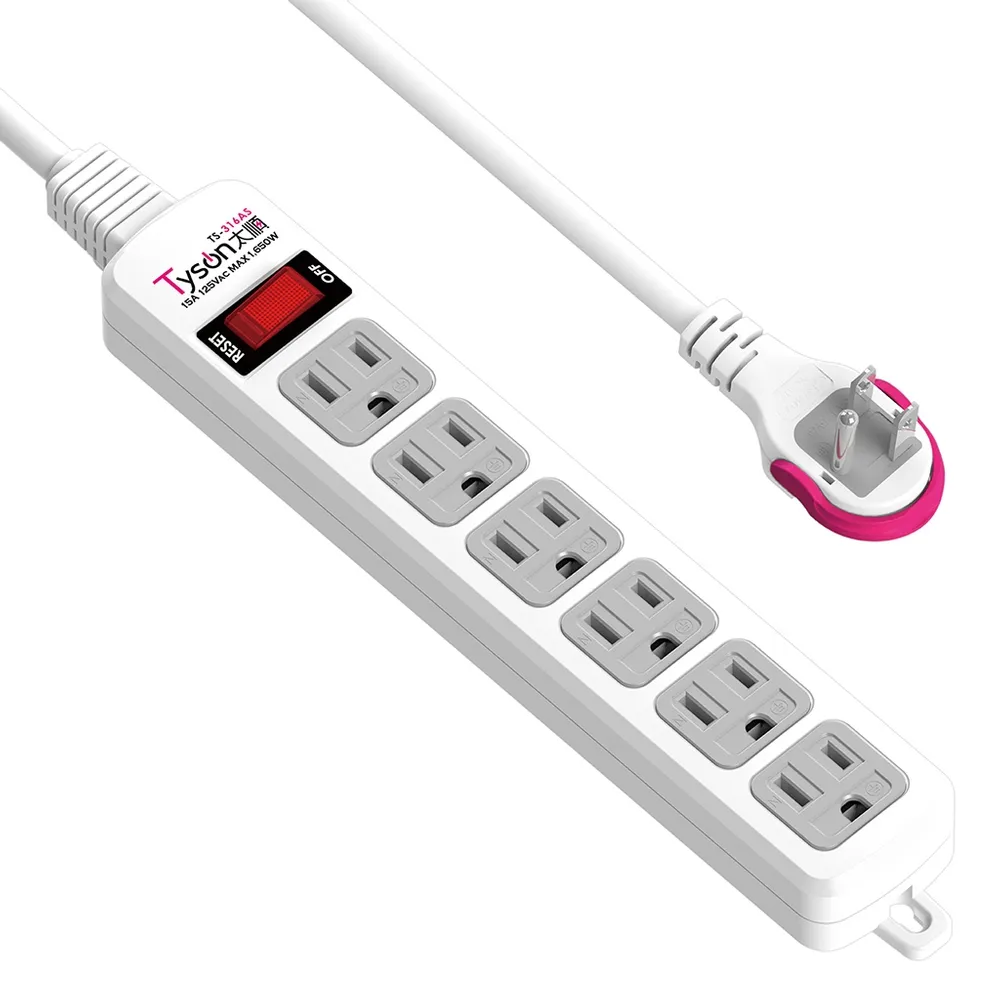 【Tyson太順電業】TS-316AS 3孔1切6座延長線-2.7米(拉環扁插)