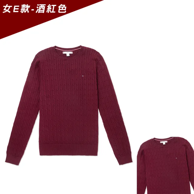 【TOMMY HILFIGER】TOMMY 經典圓領刺繡小LOGO麻花針織毛衣 上衣-女-多色選(平輸品/秋冬保暖舒適)