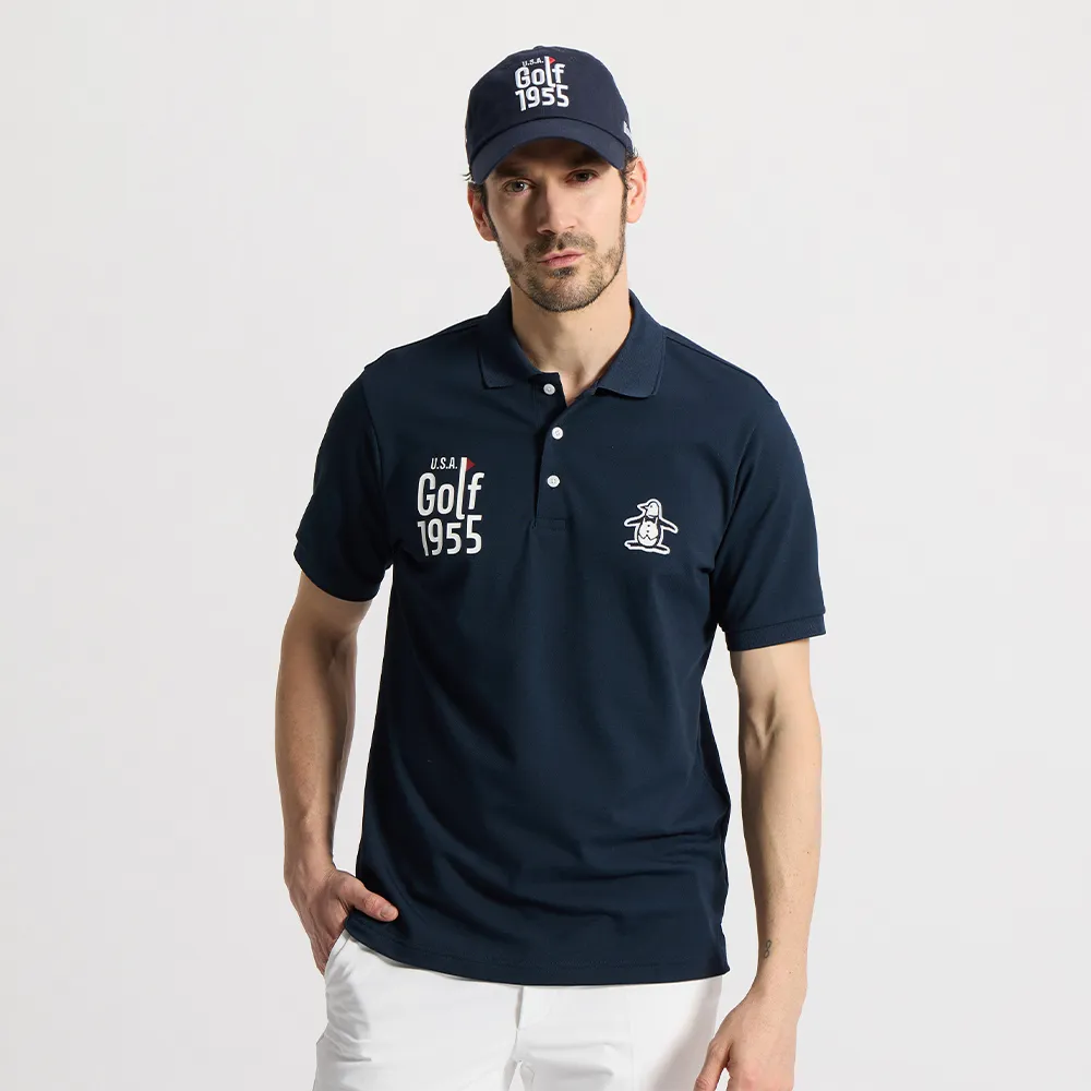 【Munsingwear】企鵝牌 男款藏青色 3D立體感毛巾繡涼感短袖POLO衫 MGXJ2038