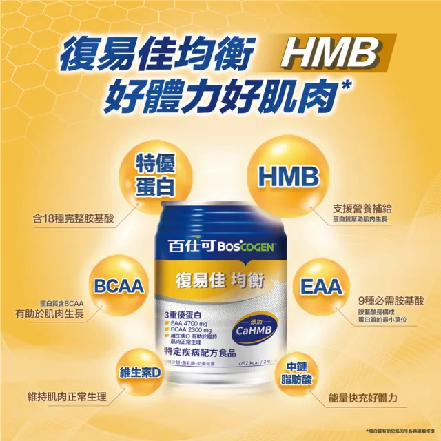 【Boscogen 百仕可】復易佳均衡營養素 HMB新配方 240ml*48入(CaHMB/多元特優蛋白 / 18種胺基酸)