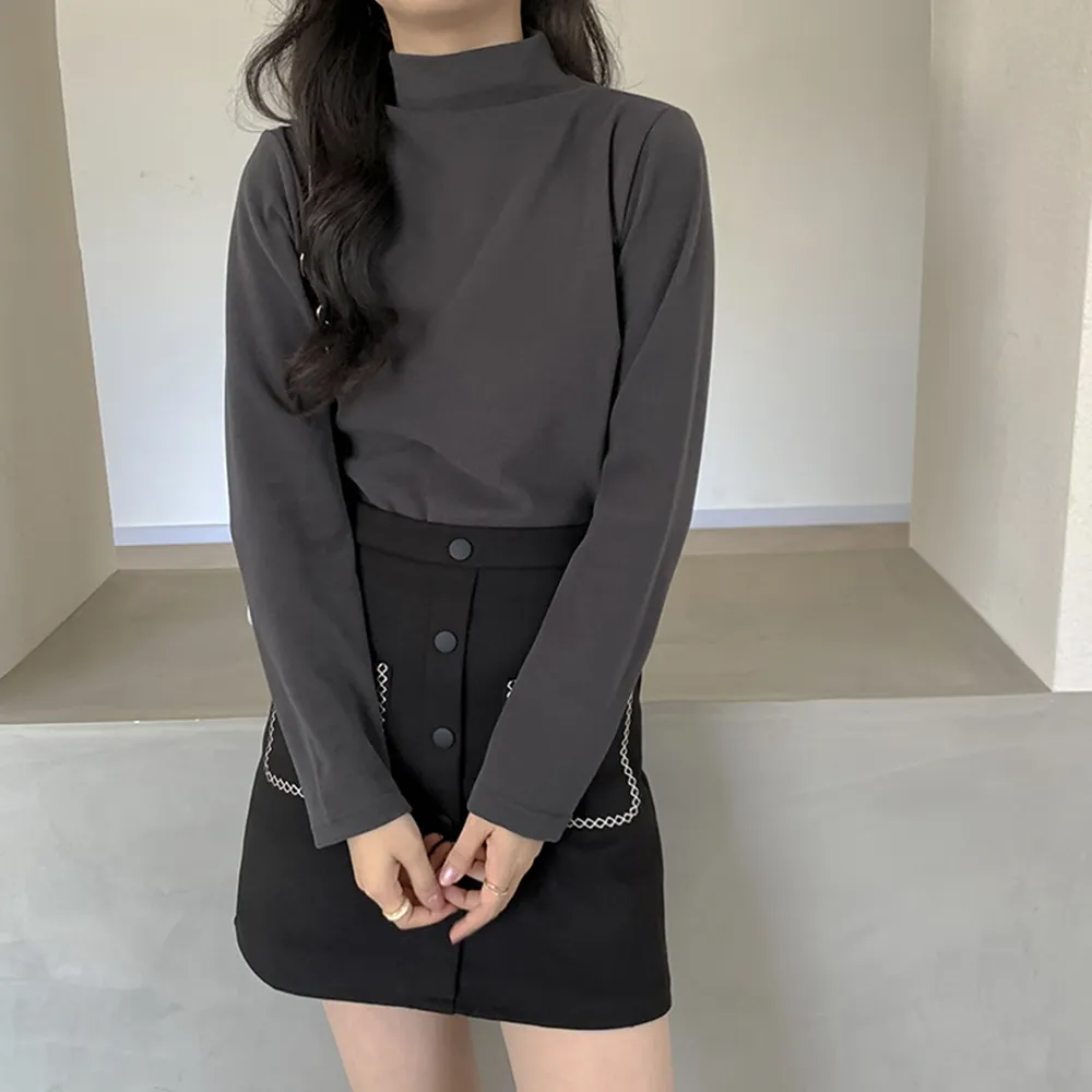 【D.studio】韓版半高領打底長袖上衣(女裝 衣服 寬鬆上衣 顯瘦上衣 長袖t恤 冬裝 發熱衣 素T W321)