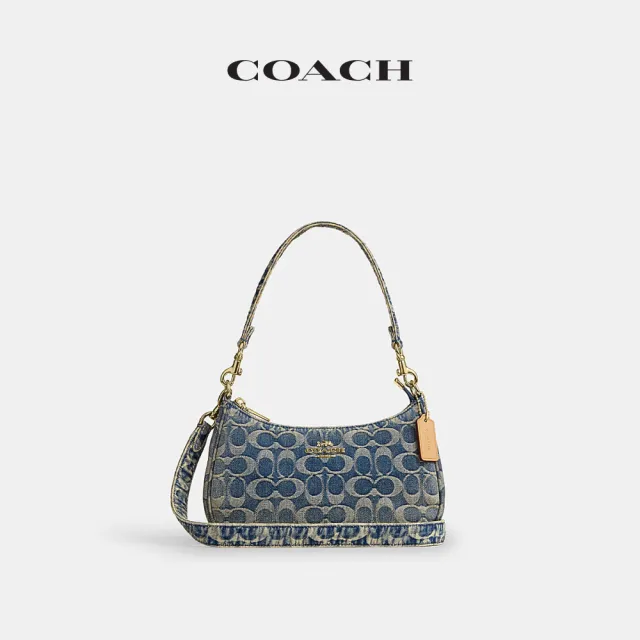 【COACH】蔻馳官方直營 TERI經典SIGNATURE 棉丹寧布單肩包-IM/丹寧色(CFQ25)
