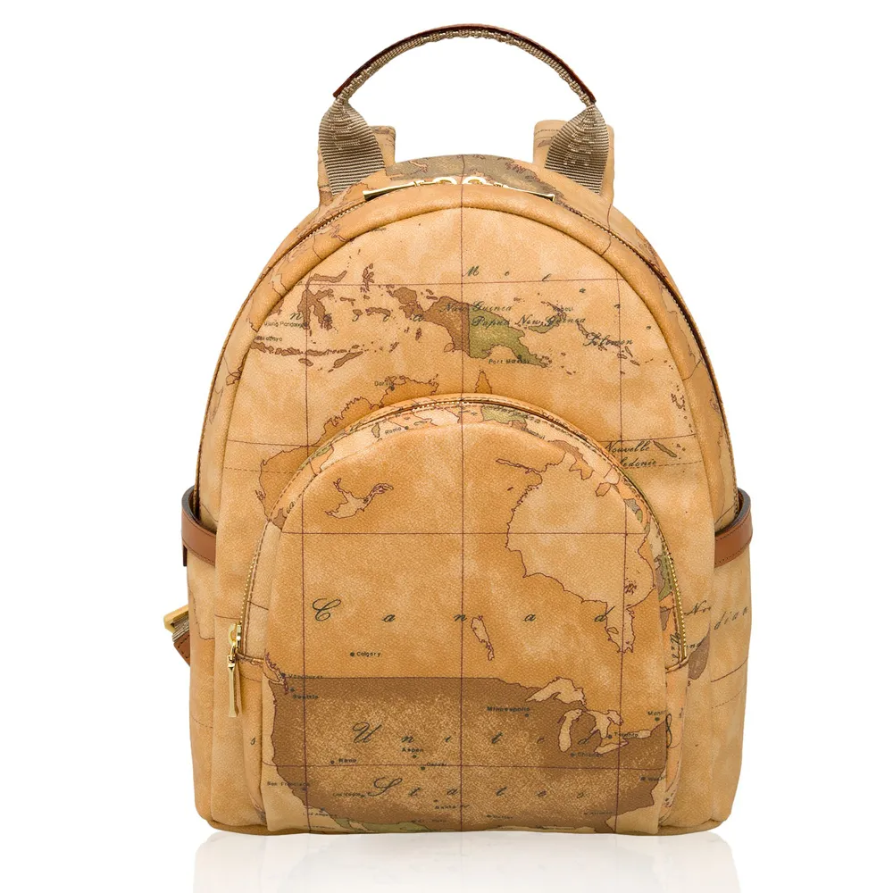 【Alviero Martini】義大利地圖包 雙層子母後背包-大(地圖黃)  下單即送品牌鑰匙圈 款式隨機贈