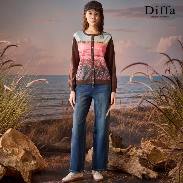 【Diffa】幸運草壓印刷色牛仔法棍褲(丹寧)-女
