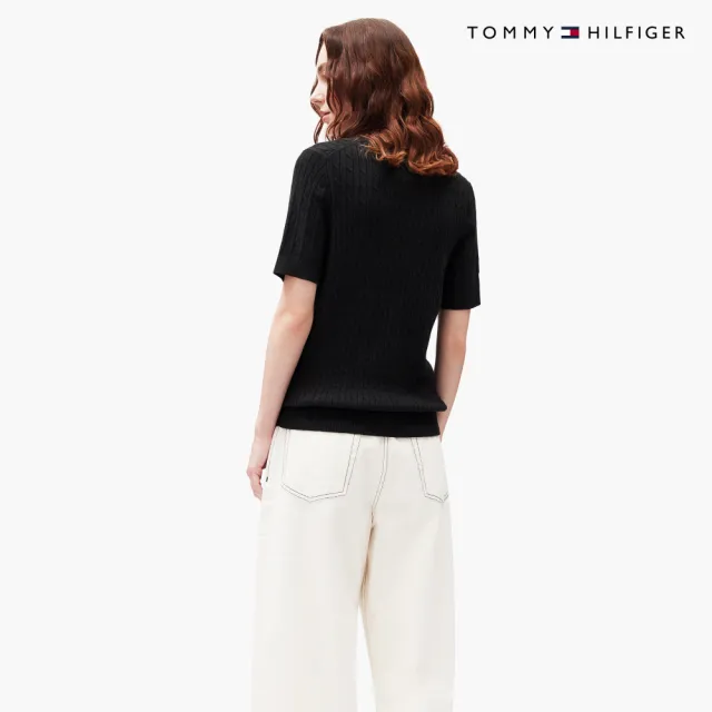【TOMMY HILFIGER】官方旗艦館Jenny 絞花針織短袖毛衣 黑色
