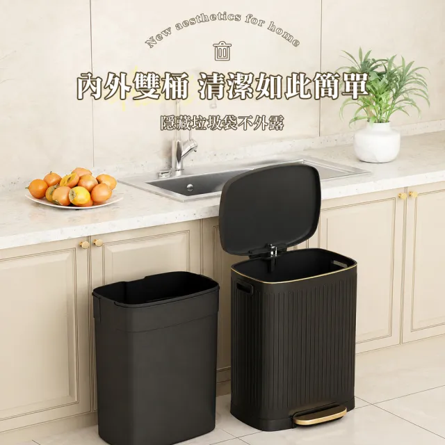 【佳美多】垃圾桶 腳踏垃圾桶42.5*35.5*67.3cm 不鏽鋼垃圾桶 大容量垃圾桶 PP內桶 50L啞光黑壓紋款 Z