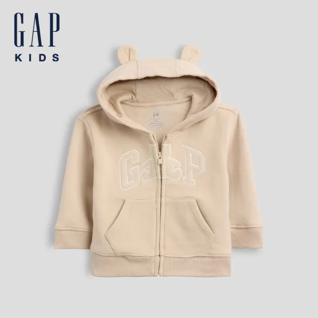 【GAP】嬰兒VintageSoft布萊納小熊Gap Logo拉鍊連帽運動衫-多色任選(910784)