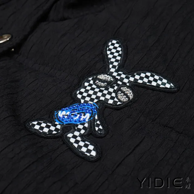 【YIDIE】立領抽繩刺繡鋪棉保暖背心-黑