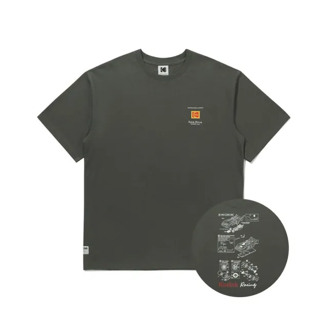 【KODAK Apparel】官方旗艦館 柯達 中性 短袖T恤 RACING 賽車系列 藍圖印花 CHARCOAL 炭灰 / KB602042BLK