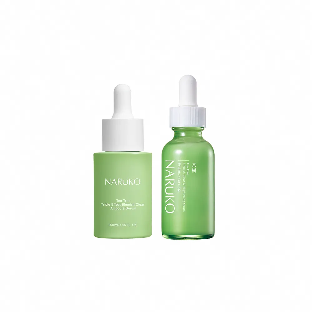 【NARUKO 牛爾】水嫩亮白組★茶樹三酸毛孔安瓶精華30ml+茶樹抗痘美白精華30ml(角質調理/毛孔緊緻/抗痘美白)