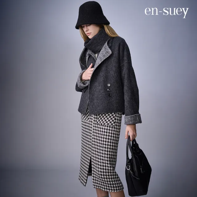 【en-suey 銀穗】前開叉千鳥格紋中長裙-女