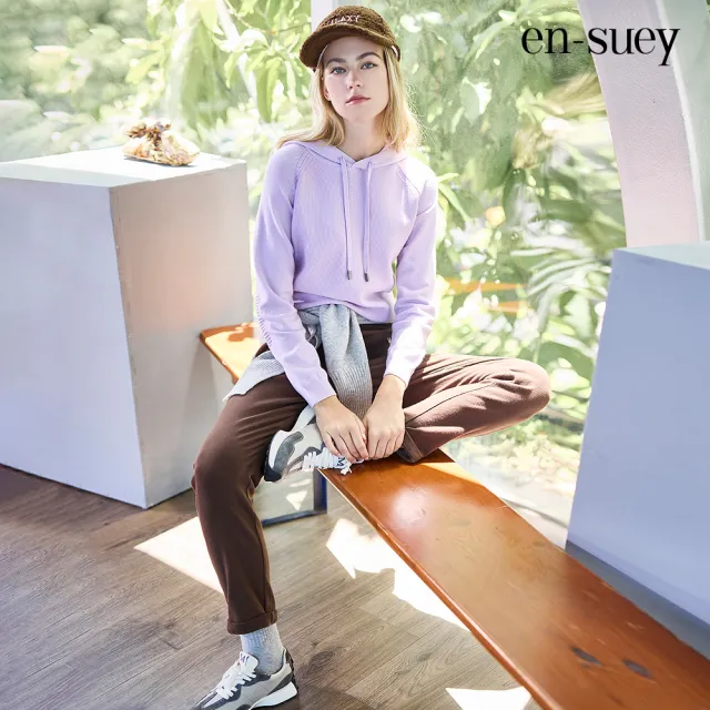 【en-suey 銀穗】拉克蘭袖組織變化連帽線衫-女