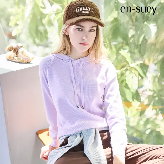 【en-suey 銀穗】拉克蘭袖組織變化連帽線衫-女