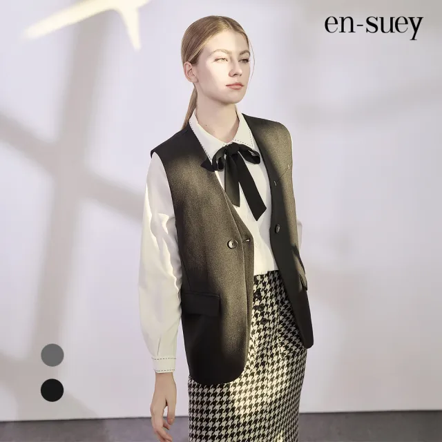 【en-suey 銀穗】假兩件門襟西裝背心-女