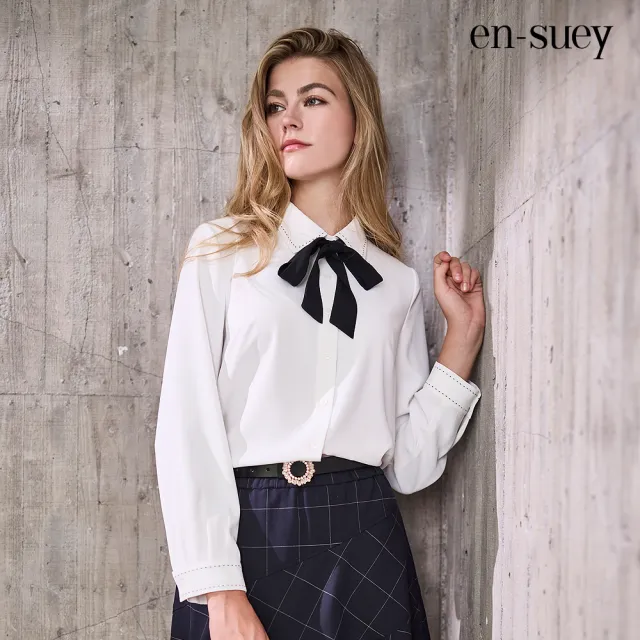 【en-suey 銀穗】可拆式領帶襯衫上衣-女