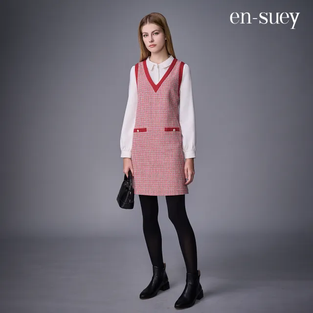 【en-suey 銀穗】A-LINE異素材拼接無袖洋裝-女