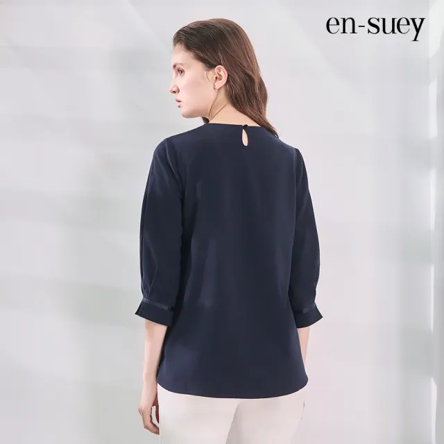 【en-suey 銀穗】花朵印圖燙鑽上衣-女
