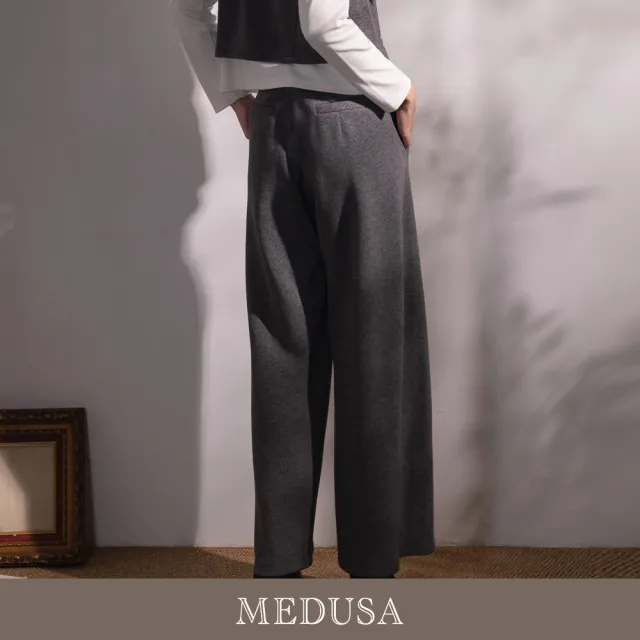 【MEDUSA 曼度莎】現貨-毛毛灰調 針織感俐落顯瘦長寬褲（M-XL）｜寬褲穿搭 女長褲 針織感
