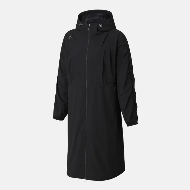 【DESCENTE】連帽長版外套 女 雙向拉鍊 WOMENS LINING LONG JACKET 黑 SR322PJK82-BLK0