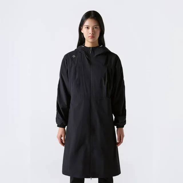 【DESCENTE】連帽長版外套 女 雙向拉鍊 WOMENS LINING LONG JACKET 黑 SR322PJK82-BLK0