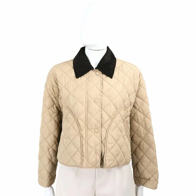 【MaxMara】WEEKEND WKDKAKI 燈芯絨領 卡其色防潑水塔夫綢 短版菱格外套 夾克