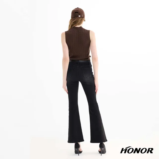 【HONOR 山形屋】復古腰帶修身喇叭牛仔褲-黑/藍