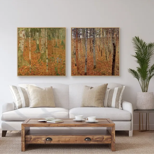【菠蘿選畫所】暖色森林二幅聯畫組合-60x60cm(秋日客廳裝飾大地色抽象畫/秋日客廳裝飾/系列2幅優惠)