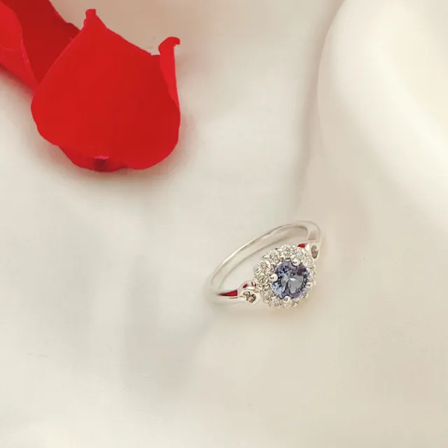 【City Diamond 引雅】『月光寶石』天然丹泉石 坦桑石50分 白K金鑽石戒指 鑽戒(璀璨流光系列)