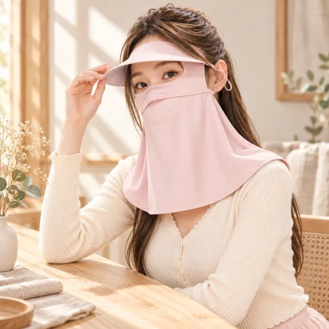【LEESA】騎行面罩\全臉防曬\透氣面罩\防曬面罩\女生帽子\遮陽帽\護眼角\口罩\冰絲面罩\純色面