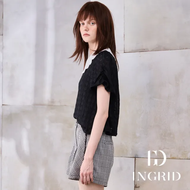 【IGD 英格麗】實體同步款-甜美翻領蕾絲上衣-黑色