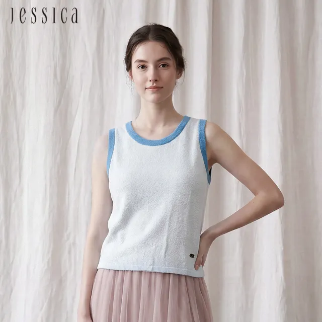 【JESSICA】清新百搭撞色邊無袖針織背心(藍)262502