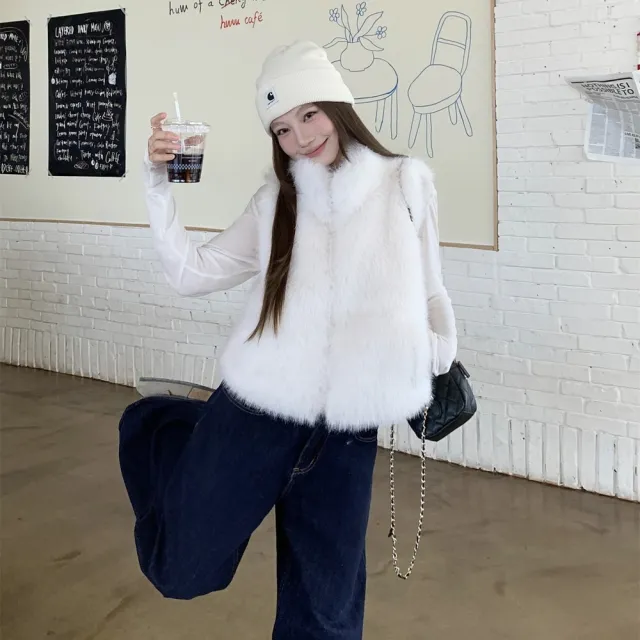 【AS 梨卡】女裝 背心 馬甲 毛絨背心 立領背心 保暖皮草背心 口袋 保暖背心 休閒百搭 VG226