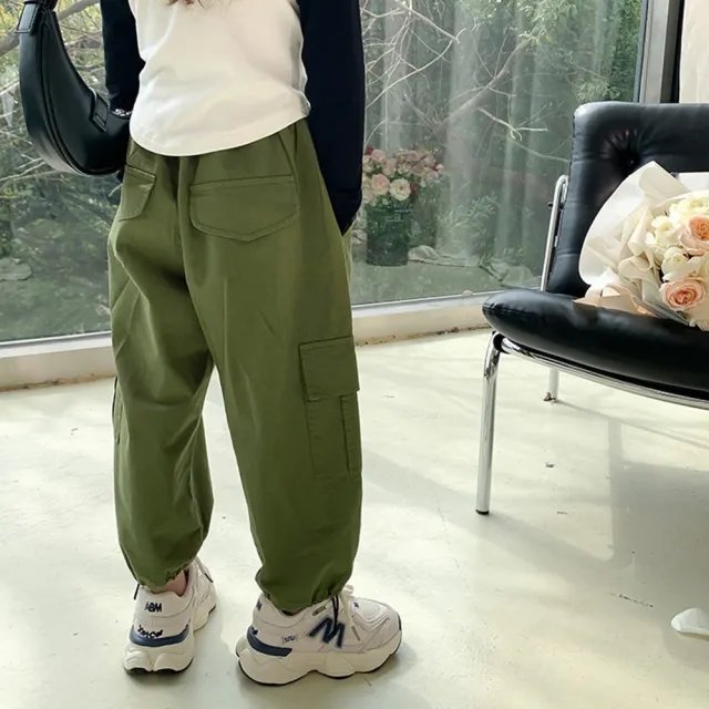 【橘魔法】休閒翻蓋工裝工作褲 兒童 童裝 男童 女童 小童 中童 縮口長褲 縮口褲 長褲 褲子 中性款