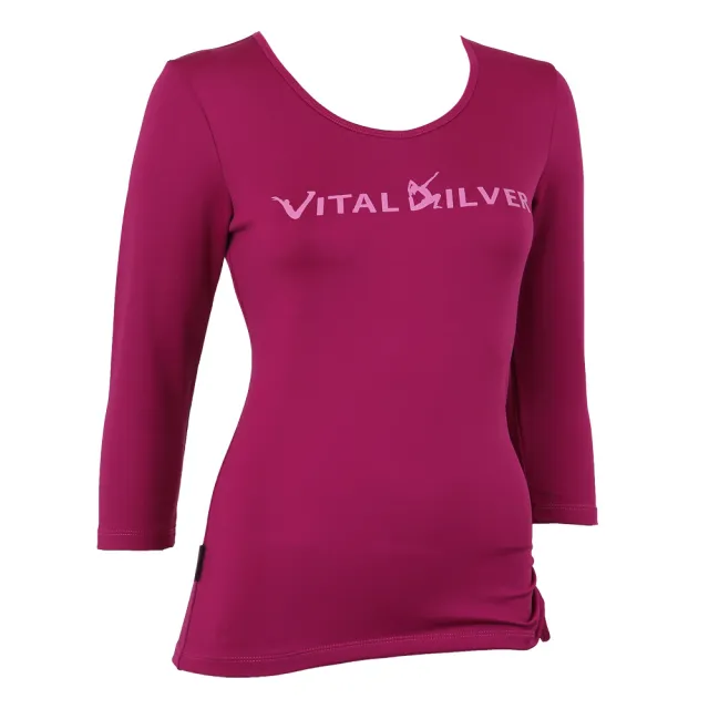 【Vital Silver 銀盾】女U領印花七分袖上衣 運動上衣 機能上衣 休閒上衣(台灣製/透氣舒適/活動自在)