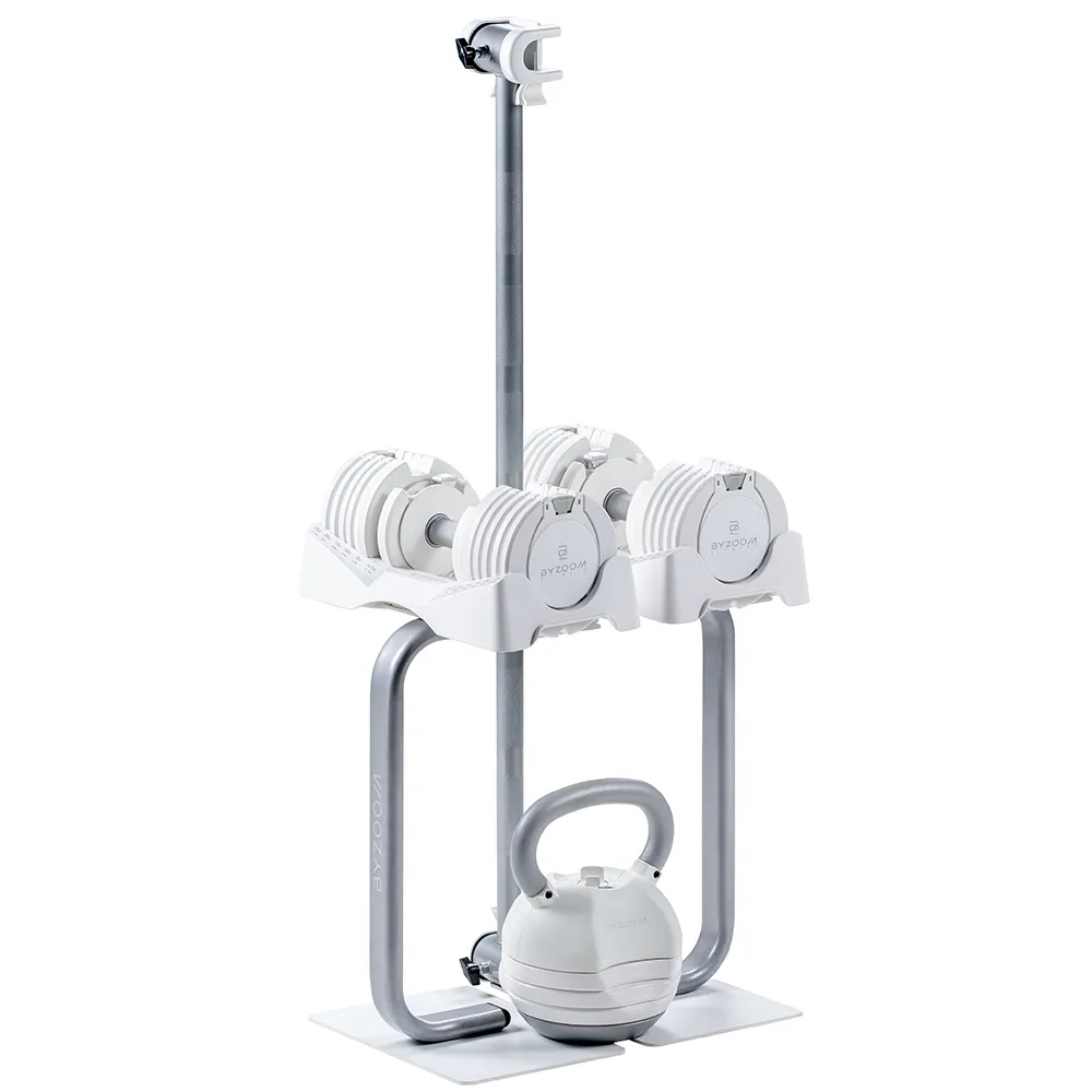 【BYZOOM FITNESS】Pure Series12.5KG(27.5LB)  可調式啞鈴*2+(40LB) 可調式壺鈴+啞鈴專用架+ 專用槓鈴桿